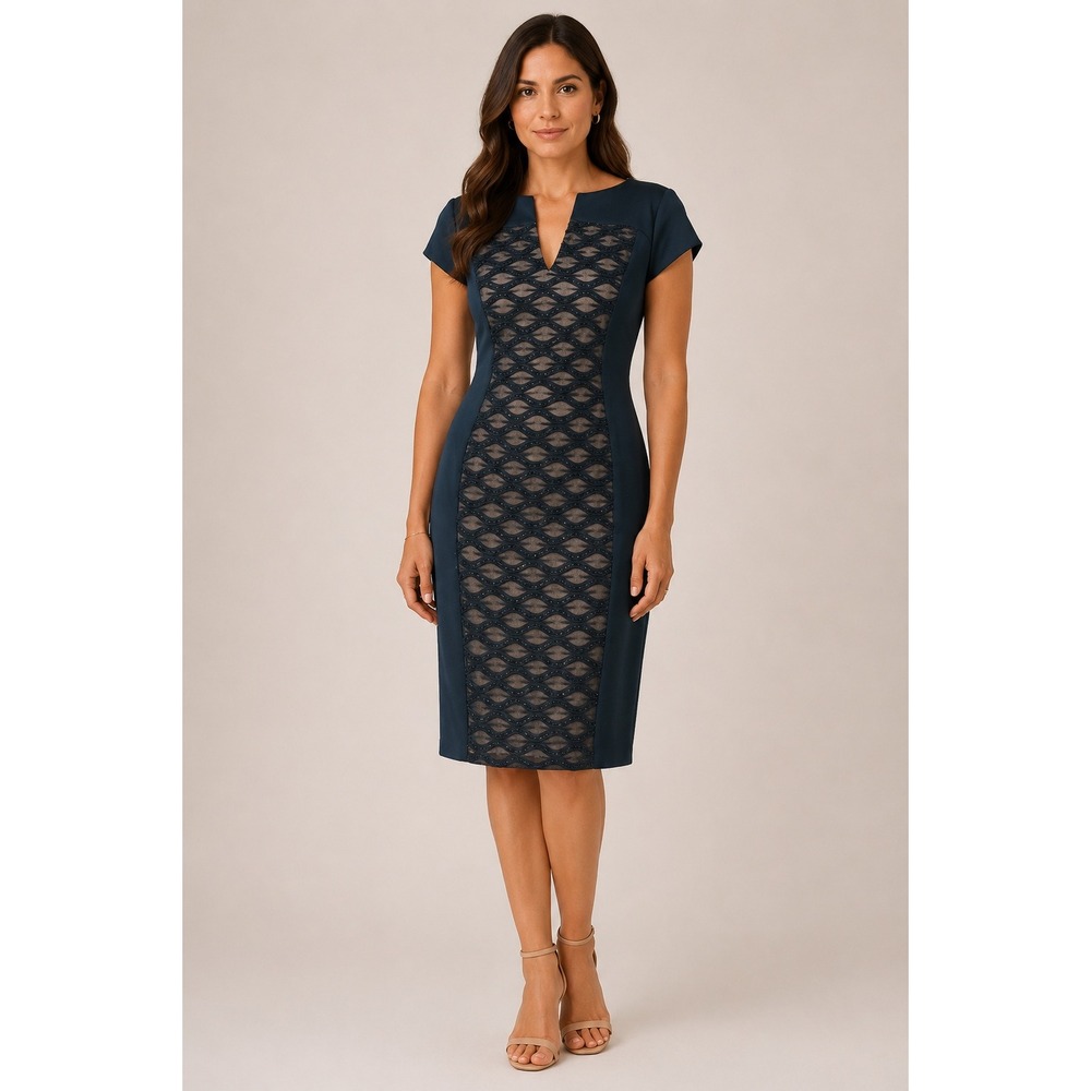 connected apparel Teal Lace-Front Midi Dress